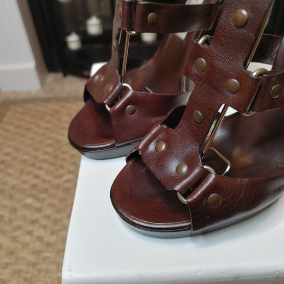 JIMMY CHOO "PRIZE" LEATHER GLADIATOR SANDAL, DK BROWN 37 IT - Picture 5 of 16